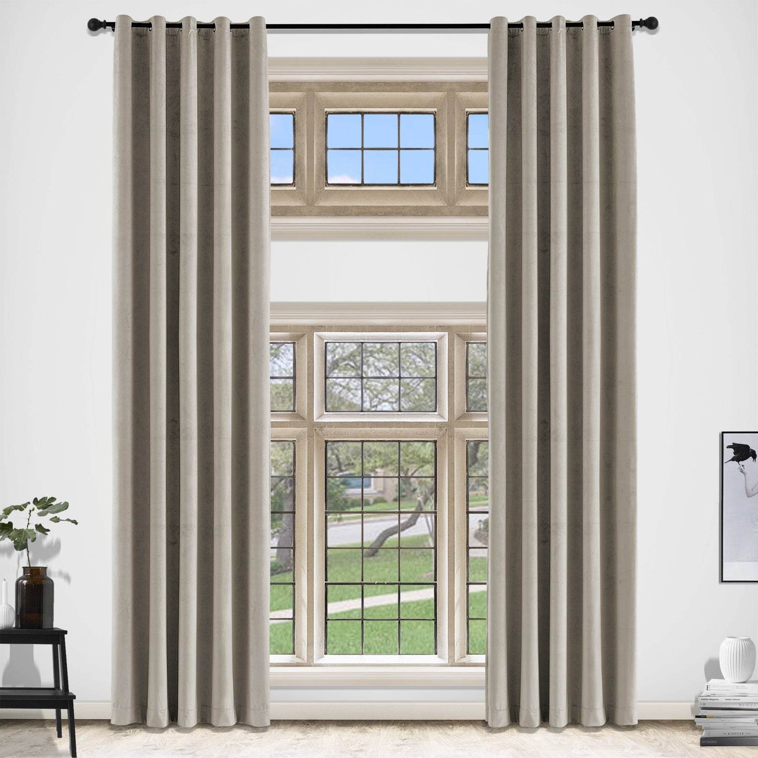 MJ11 Extra Long Soft Velvet Blackout Drapes For Loft Living Room Grommet - Cololeaf