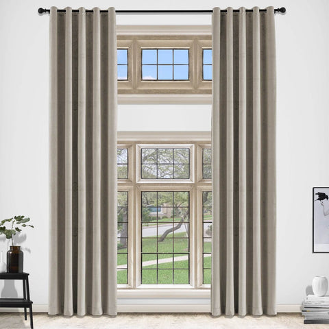 MJ11 Extra Long Soft Velvet Blackout Drapes For Loft Living Room Grommet - Cololeaf