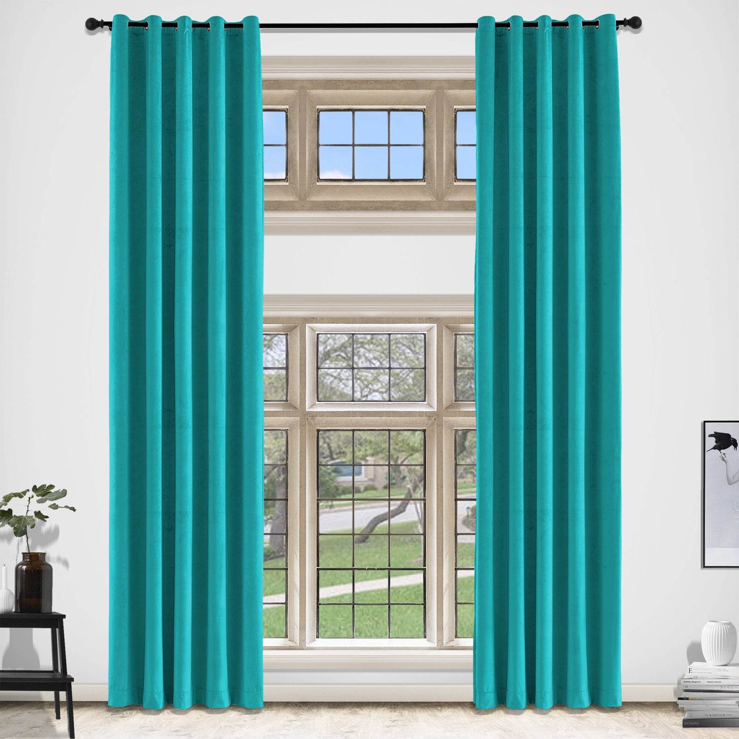MJ11 Extra Long Soft Velvet Blackout Drapes For Loft Living Room Grommet - Cololeaf