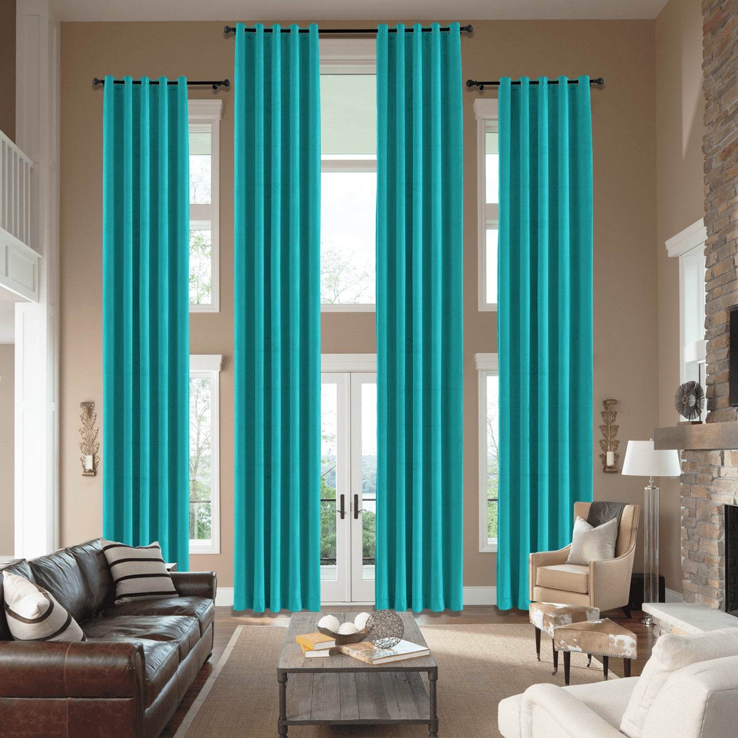 MJ11 Extra Long Soft Velvet Blackout Drapes For Loft Living Room Grommet - Cololeaf