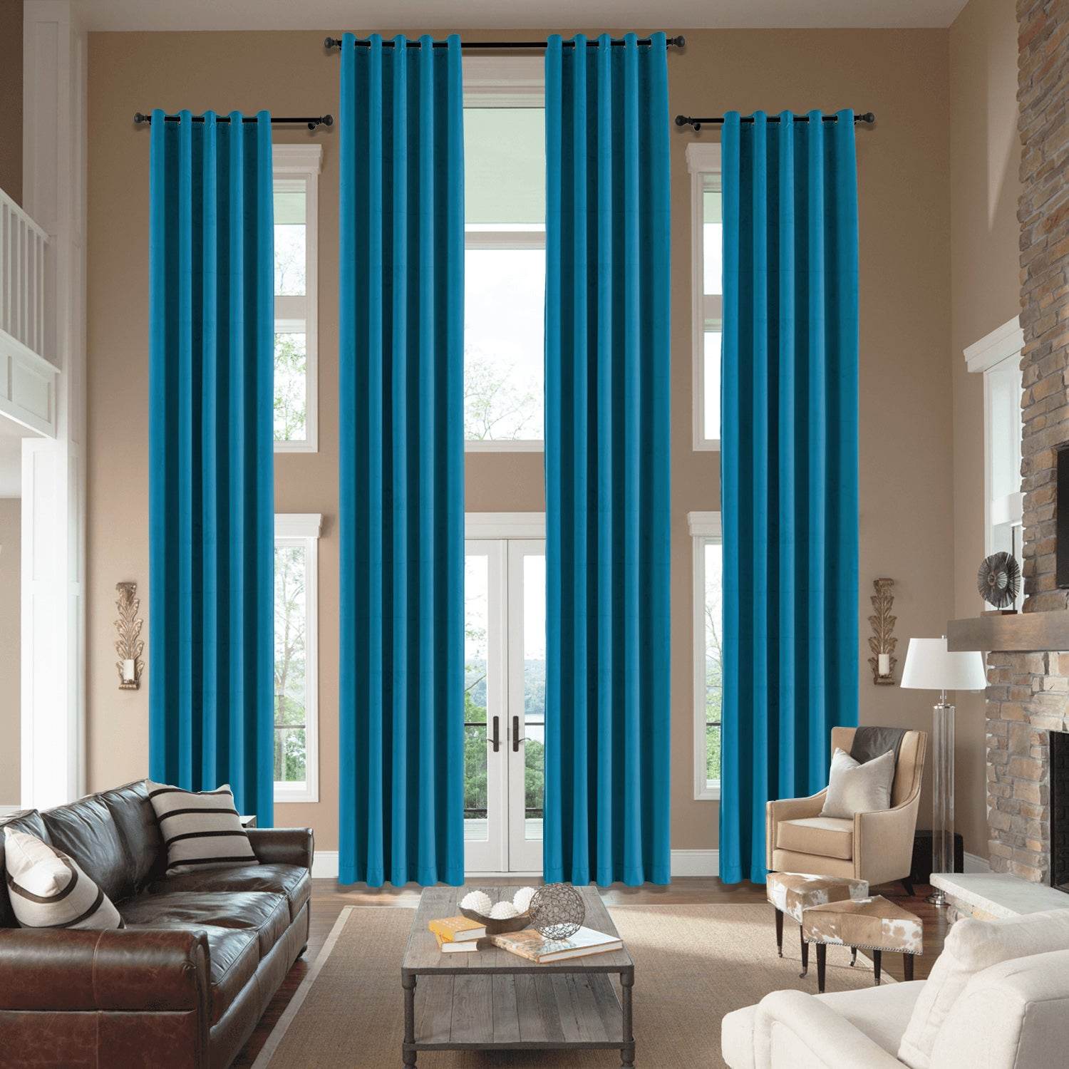 MJ11 Extra Long Soft Velvet Blackout Drapes For Loft Living Room Grommet - Cololeaf