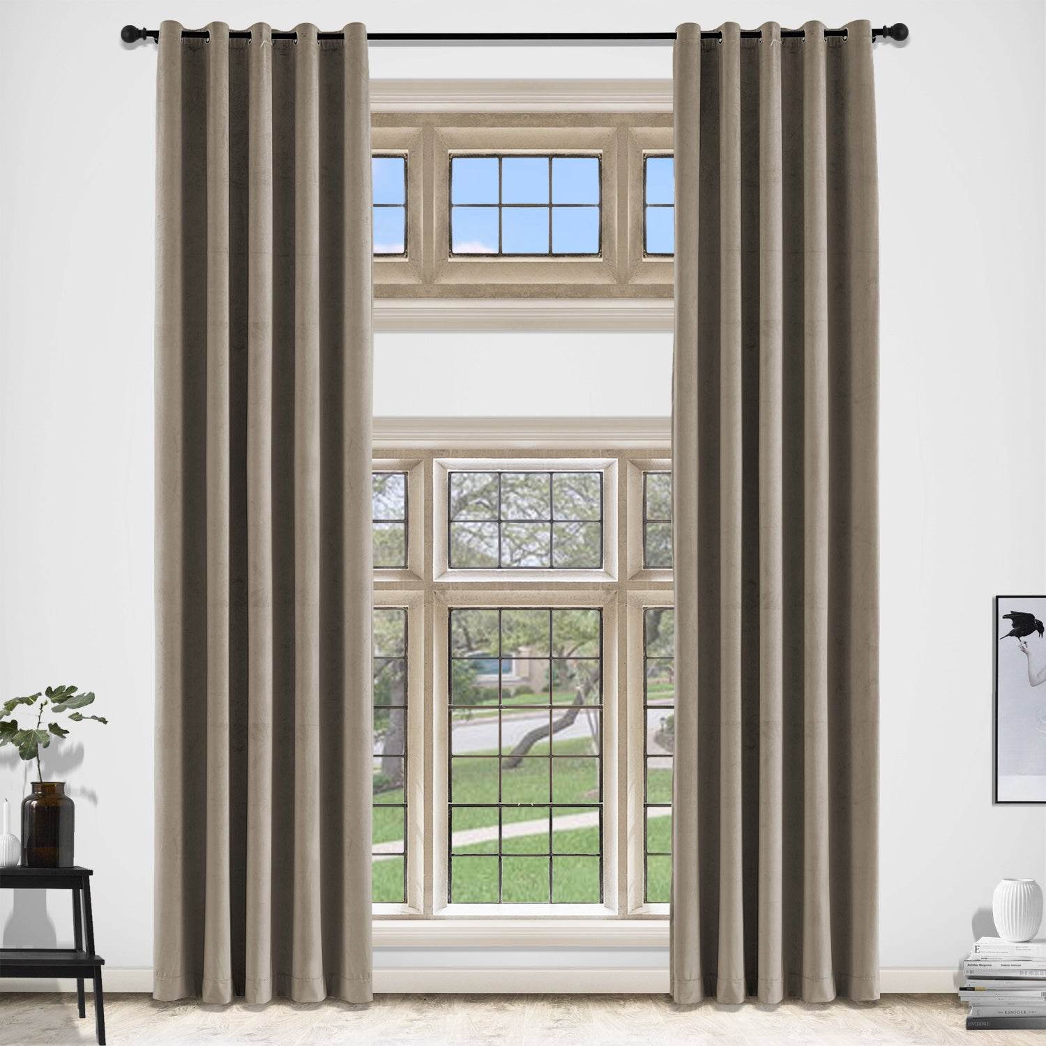 MJ11 Extra Long Soft Velvet Blackout Drapes For Loft Living Room Grommet - Cololeaf