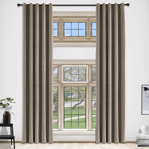 MJ11 Extra Long Soft Velvet Blackout Drapes For Loft Living Room Grommet - Cololeaf