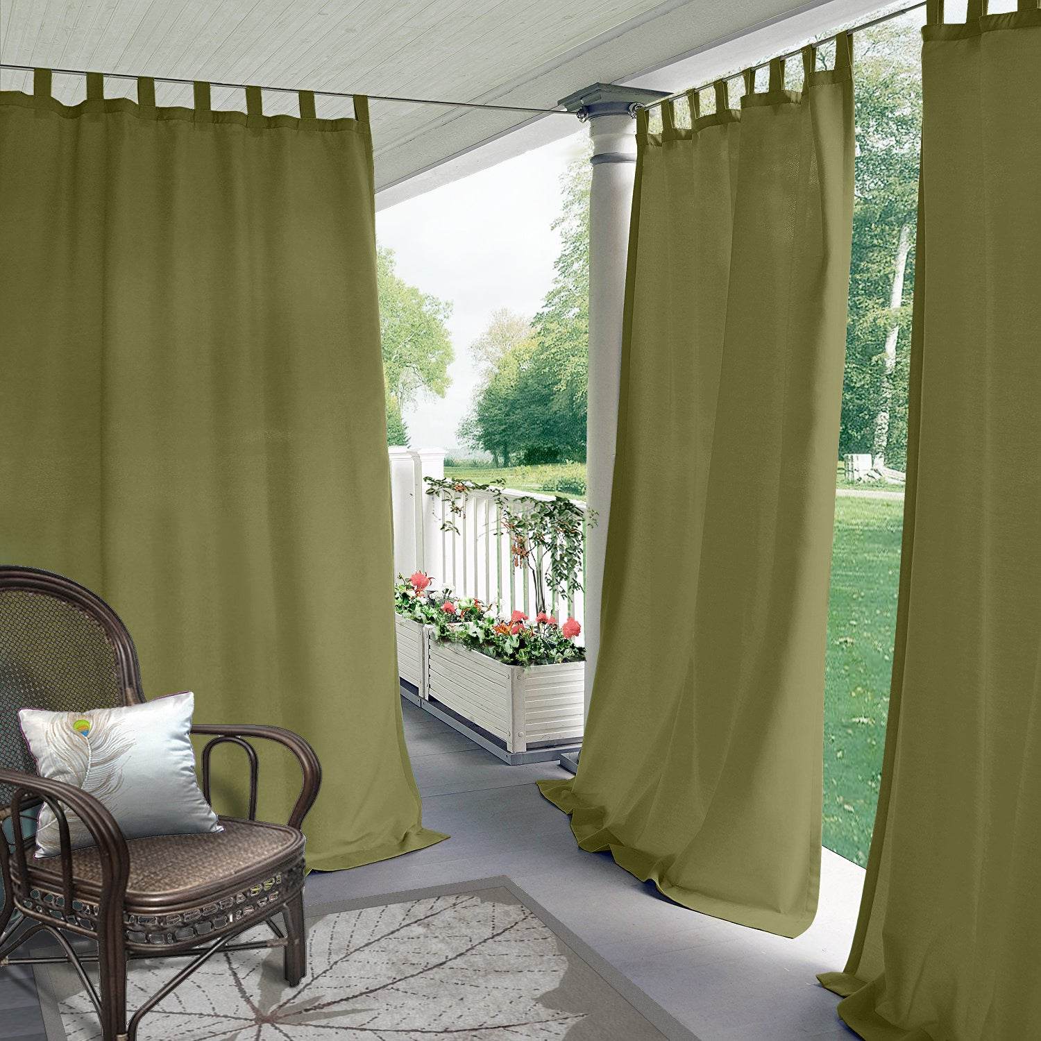 Rose Outdoor Curtains, Waterproof Thermal Insulated Blackout, Tab Top - Cololeaf