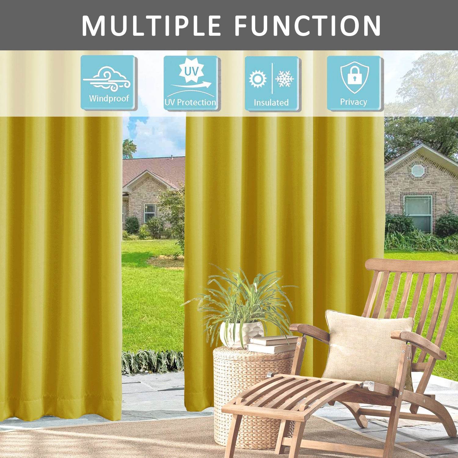Rose Outdoor Curtains, Waterproof Thermal Insulated Blackout, Tab Top Velcro Detachable - Cololeaf