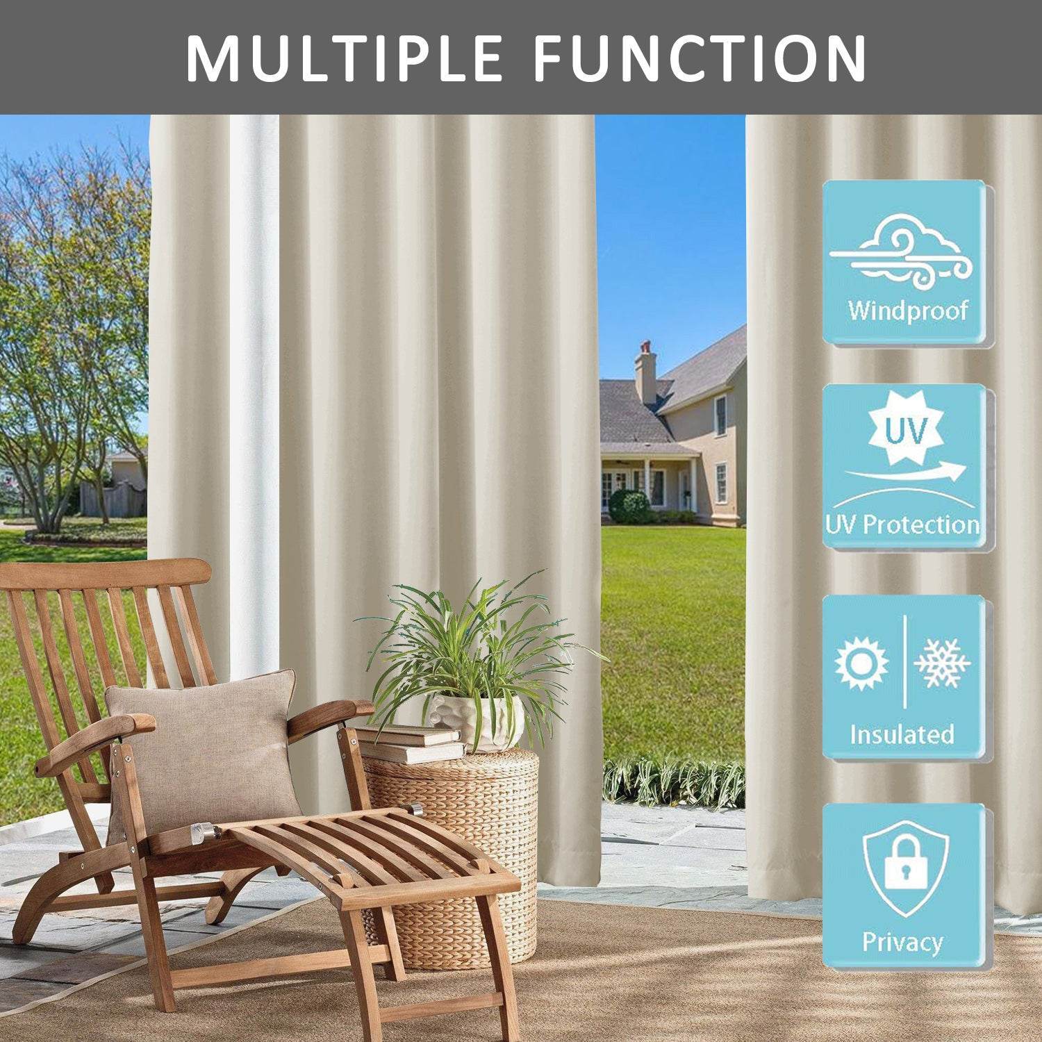 Rose Outdoor Curtains Waterproof Thermal Insulated Blackout Grommets At The Top and Bottom - Cololeaf