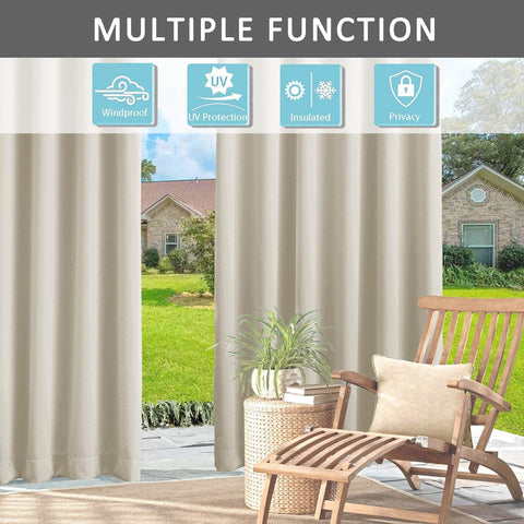 Rose Outdoor Curtains, Waterproof Thermal Insulated Blackout, Tab Top Velcro Detachable - Cololeaf