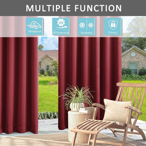 Rose Outdoor Curtains, Waterproof Thermal Insulated Blackout, Tab Top Velcro Detachable - Cololeaf