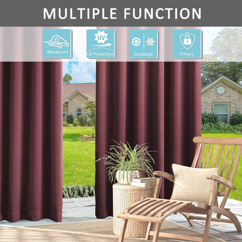 Rose Outdoor Curtains, Waterproof Thermal Insulated Blackout, Tab Top Velcro Detachable - Cololeaf