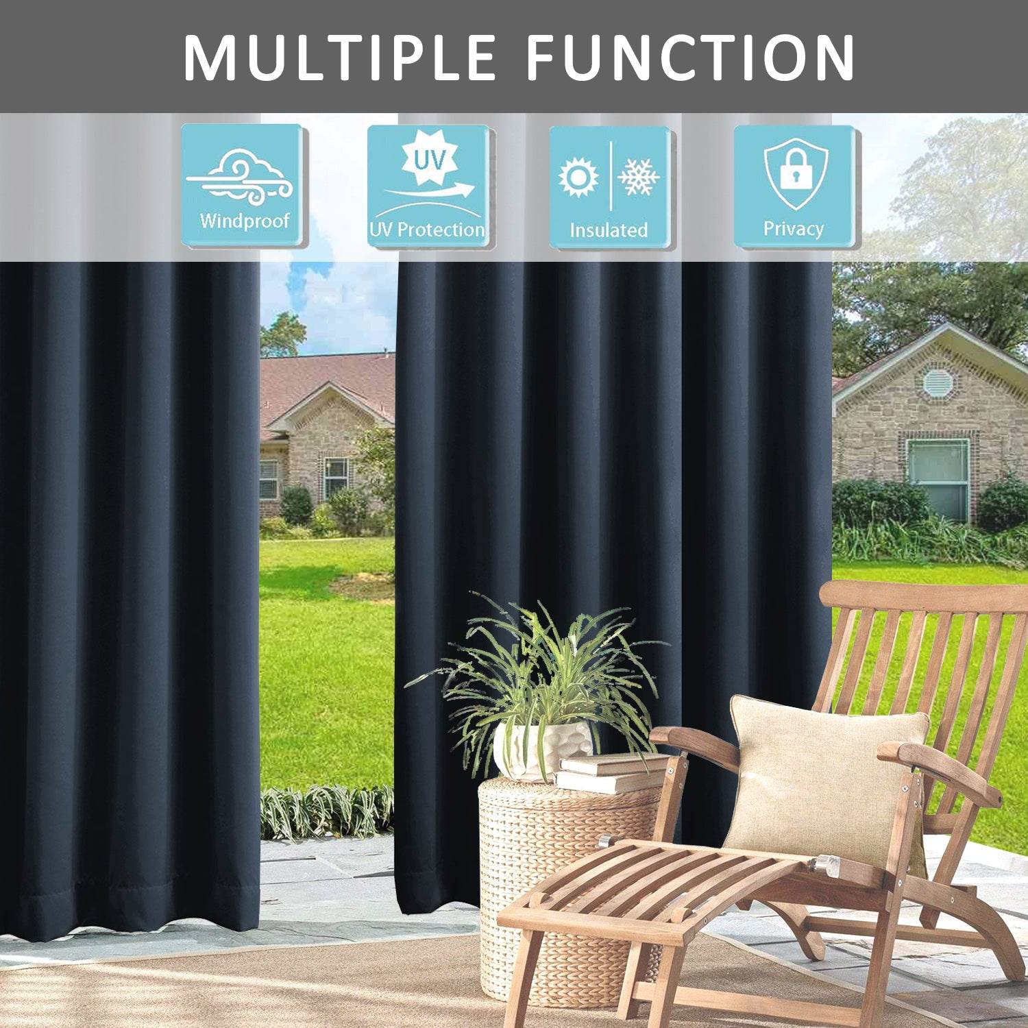 Rose Outdoor Curtains, Waterproof Thermal Insulated Blackout, Tab Top Velcro Detachable - Cololeaf