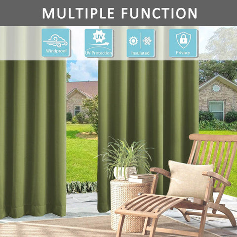 Rose Outdoor Curtains, Waterproof Thermal Insulated Blackout, Tab Top Velcro Detachable - Cololeaf