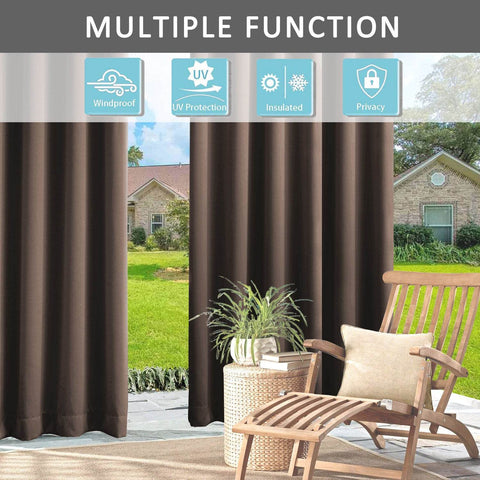 Rose Outdoor Curtains, Waterproof Thermal Insulated Blackout, Tab Top Velcro Detachable - Cololeaf