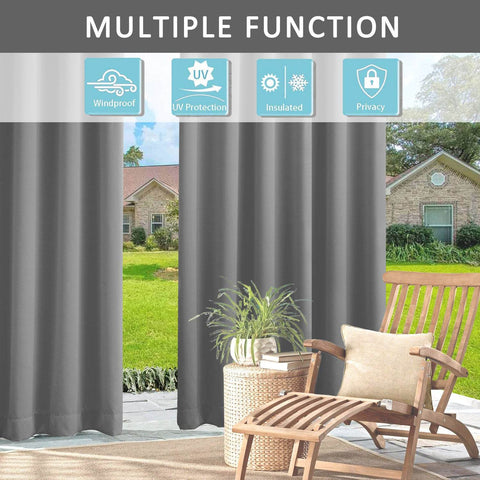 Rose Outdoor Curtains, Waterproof Thermal Insulated Blackout, Tab Top Velcro Detachable - Cololeaf