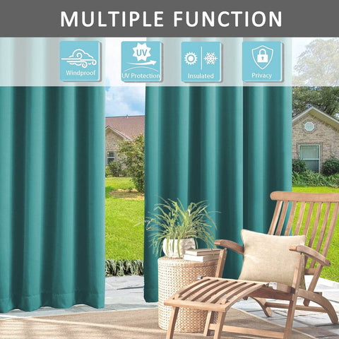 Rose Outdoor Curtains, Waterproof Thermal Insulated Blackout, Tab Top Velcro Detachable - Cololeaf