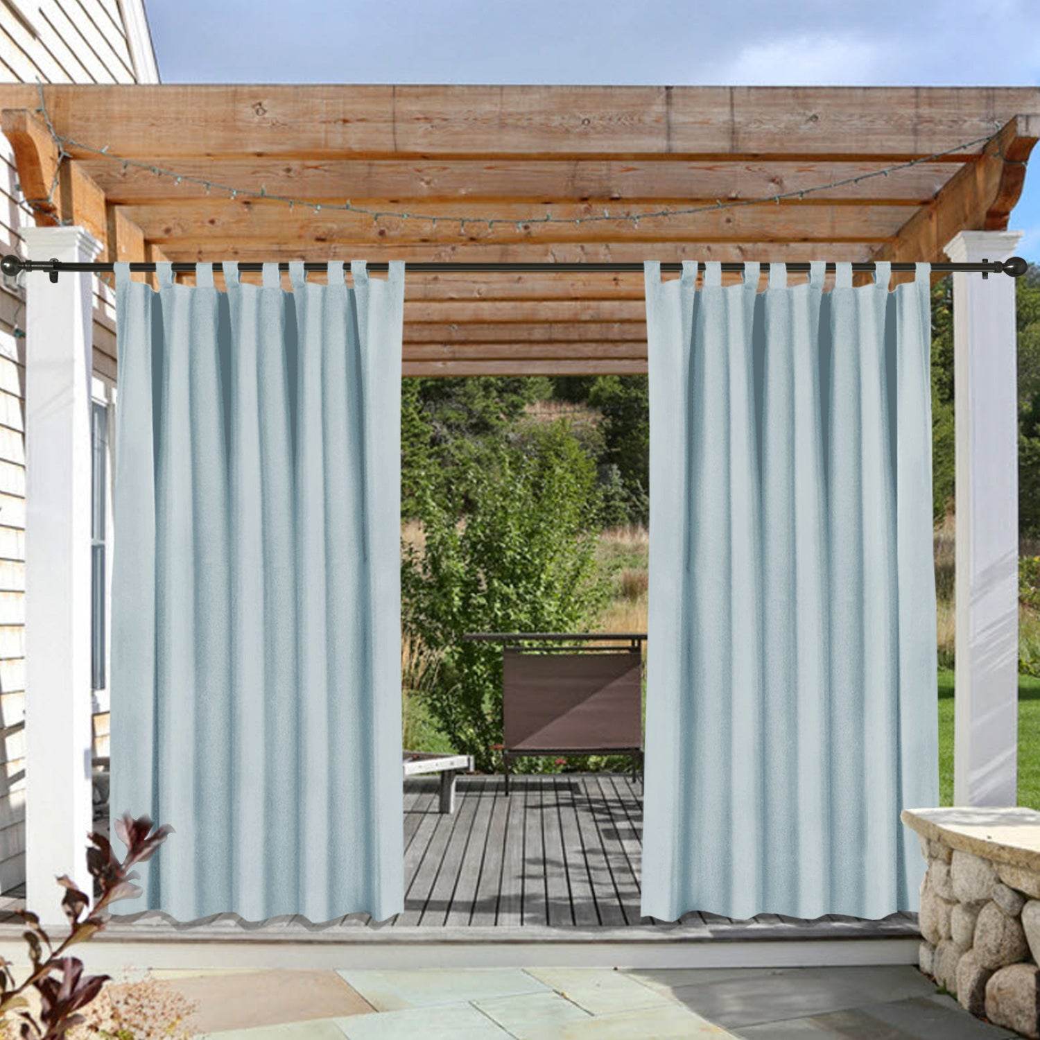Rose Outdoor Curtains, Waterproof Thermal Insulated Blackout, Tab Top Velcro Detachable - Cololeaf