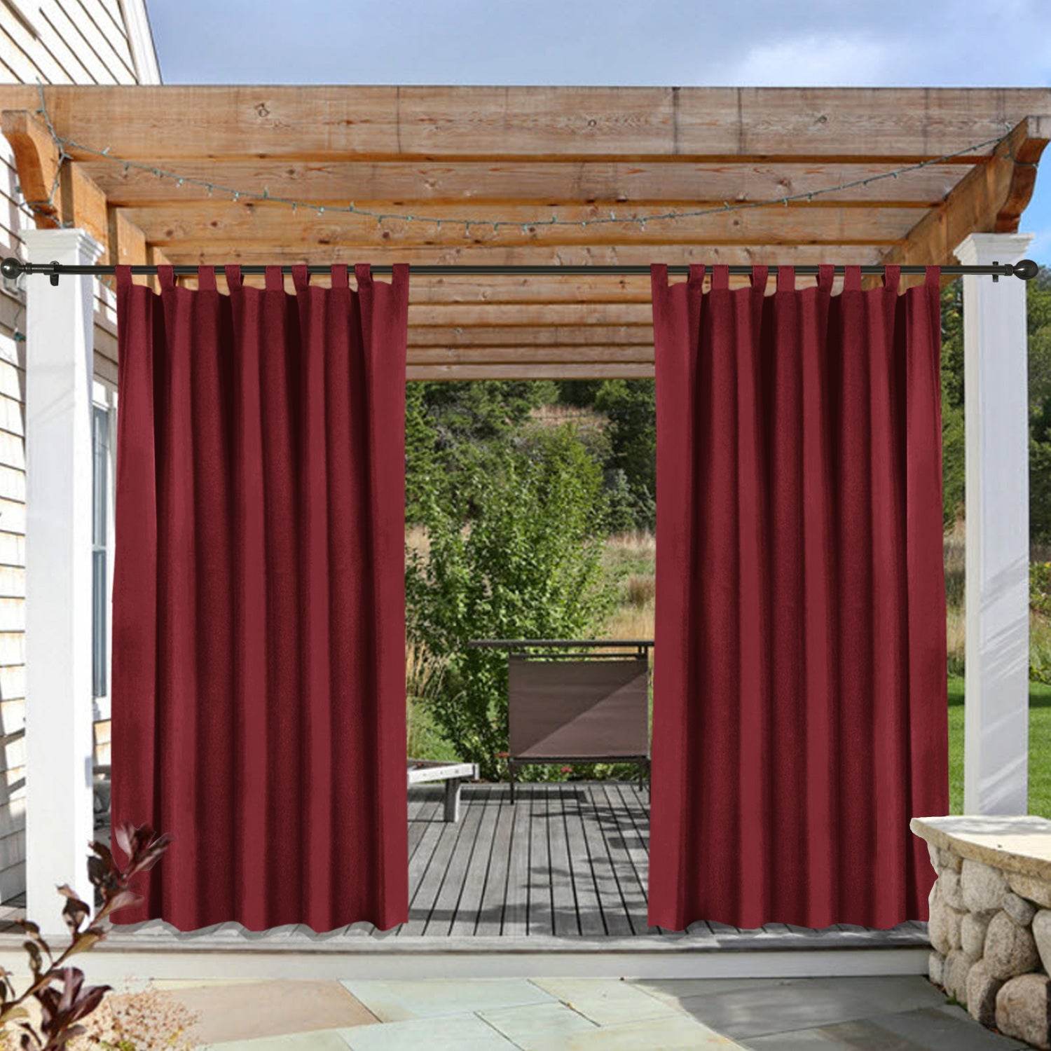 Rose Outdoor Curtains, Waterproof Thermal Insulated Blackout, Tab Top Velcro Detachable - Cololeaf