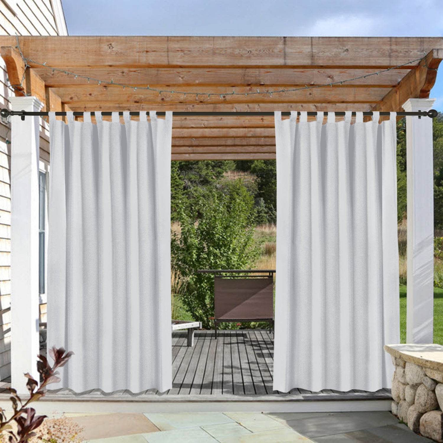 Rose Outdoor Curtains, Waterproof Thermal Insulated Blackout, Tab Top Velcro Detachable - Cololeaf