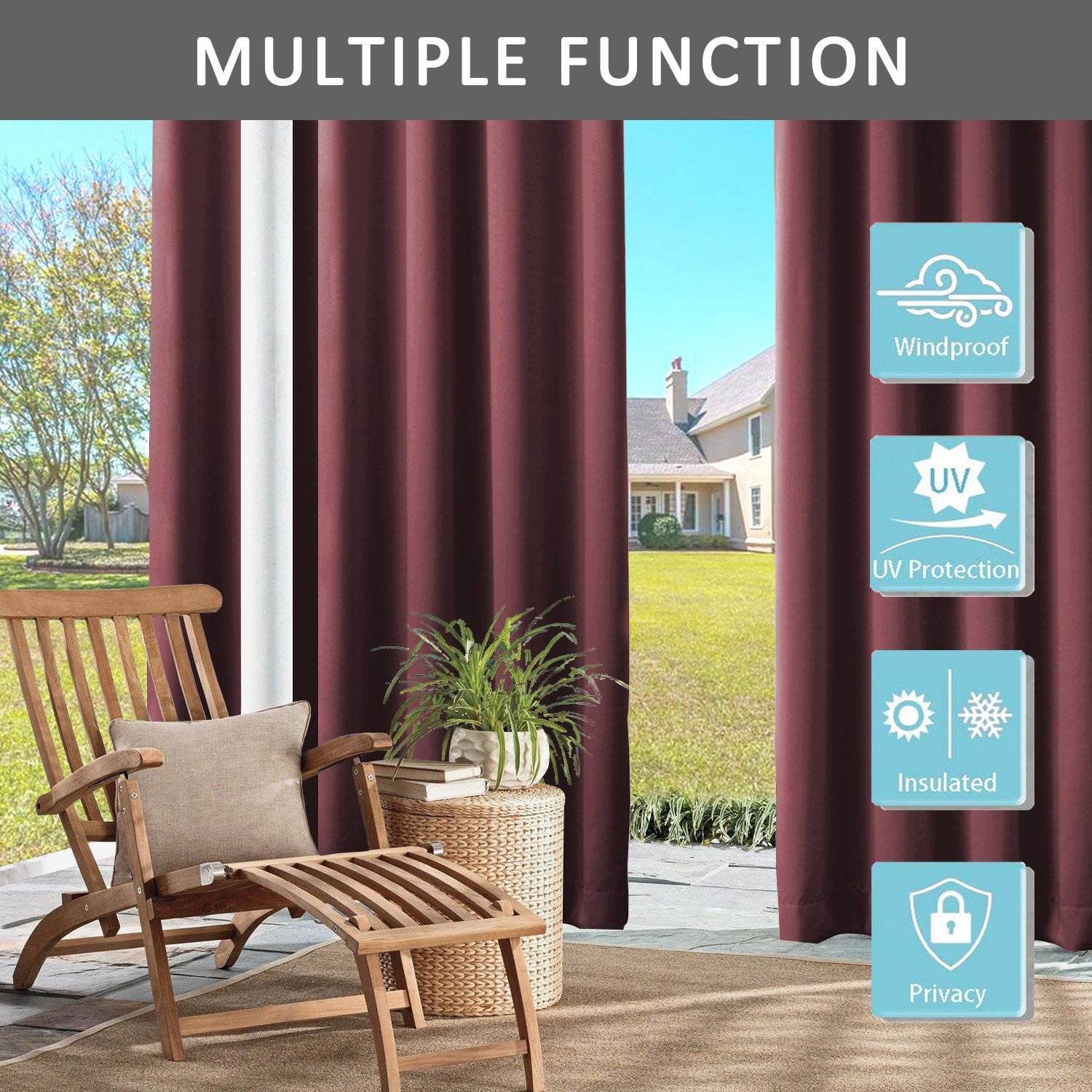 Rose Extra Wide Outdoor Curtains Waterproof Thermal Insulated Blackout Top Grommet - Cololeaf