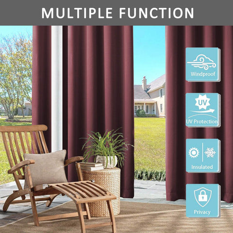 Rose Extra Wide Outdoor Curtains Waterproof Thermal Insulated Blackout Top Grommet - Cololeaf