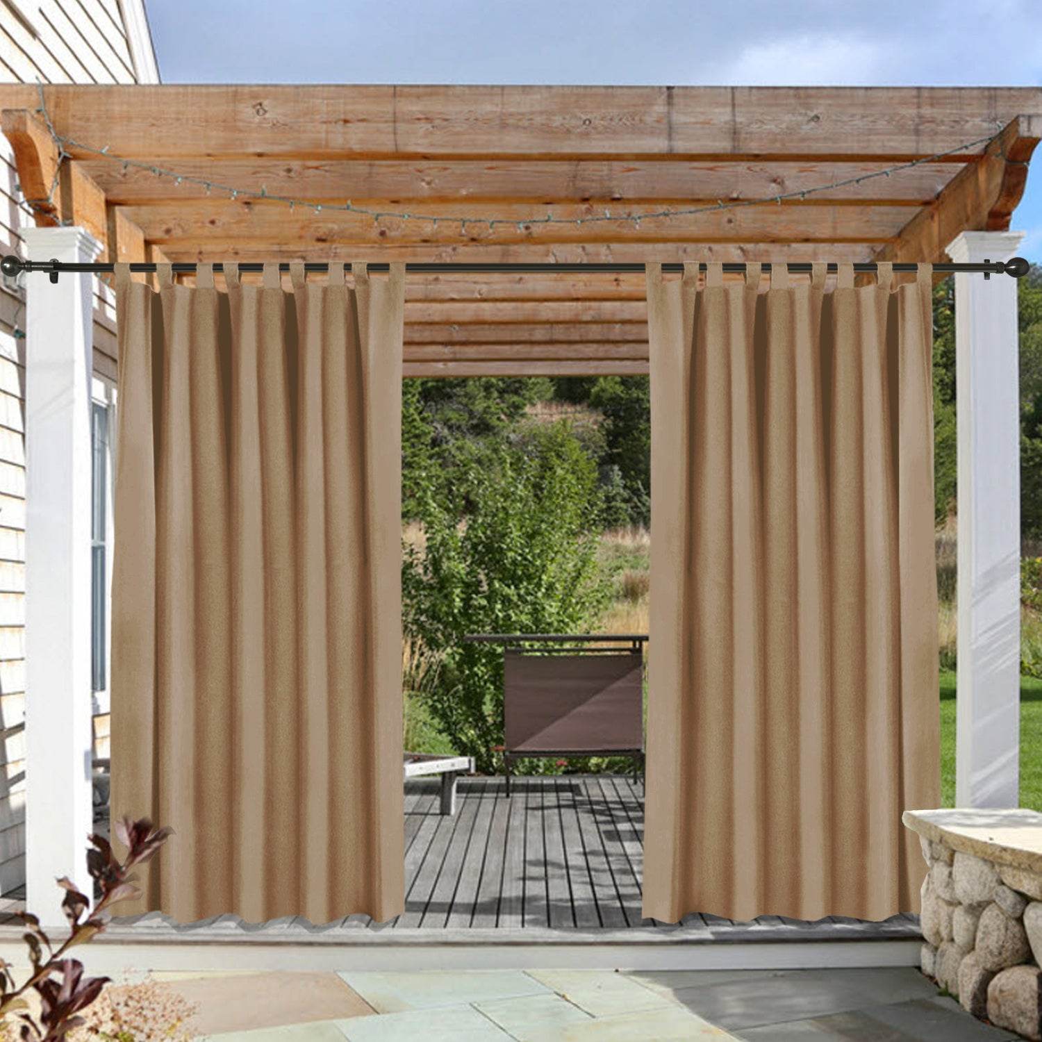 Rose Outdoor Curtains, Waterproof Thermal Insulated Blackout, Tab Top Velcro Detachable - Cololeaf