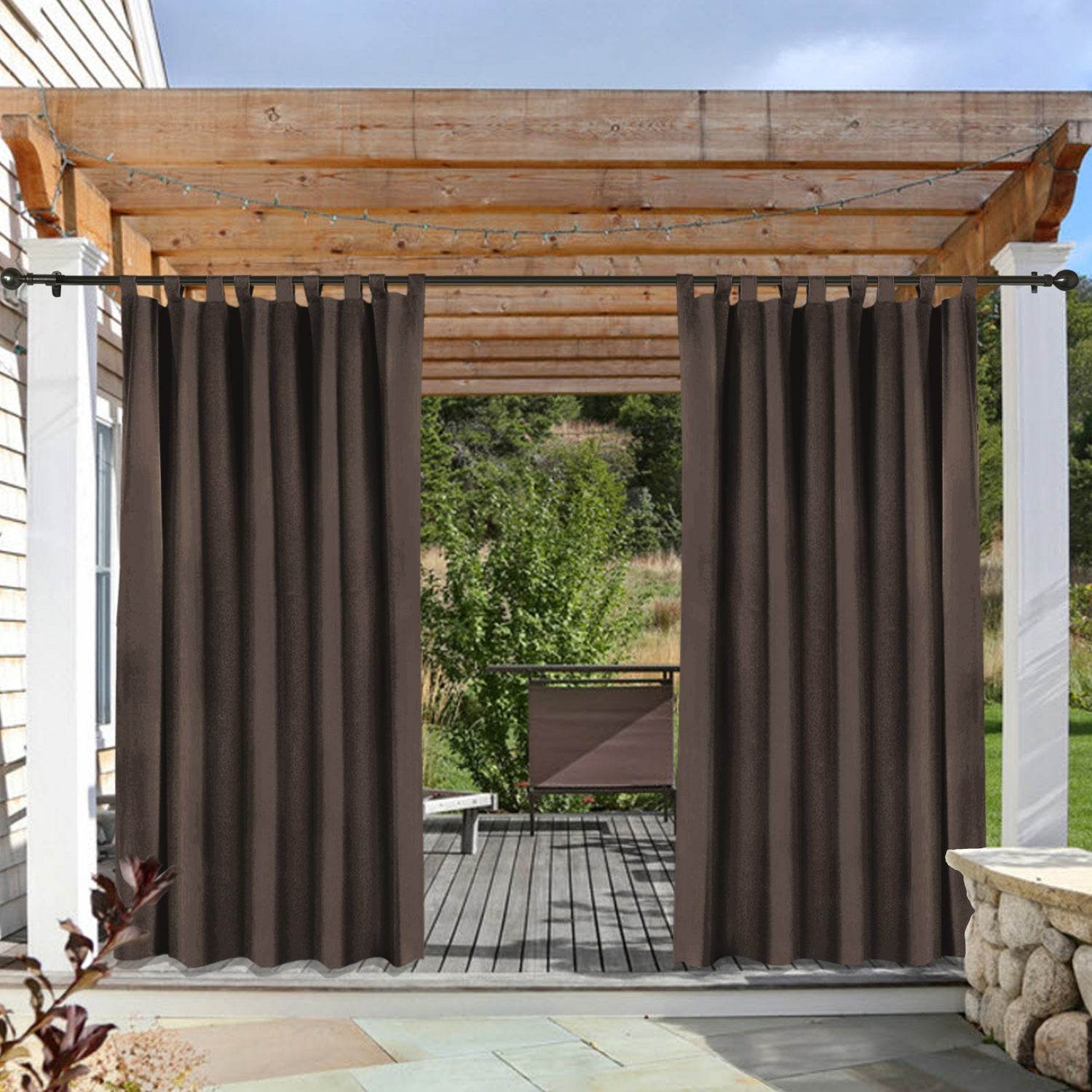 Rose Outdoor Curtains, Waterproof Thermal Insulated Blackout, Tab Top Velcro Detachable - Cololeaf
