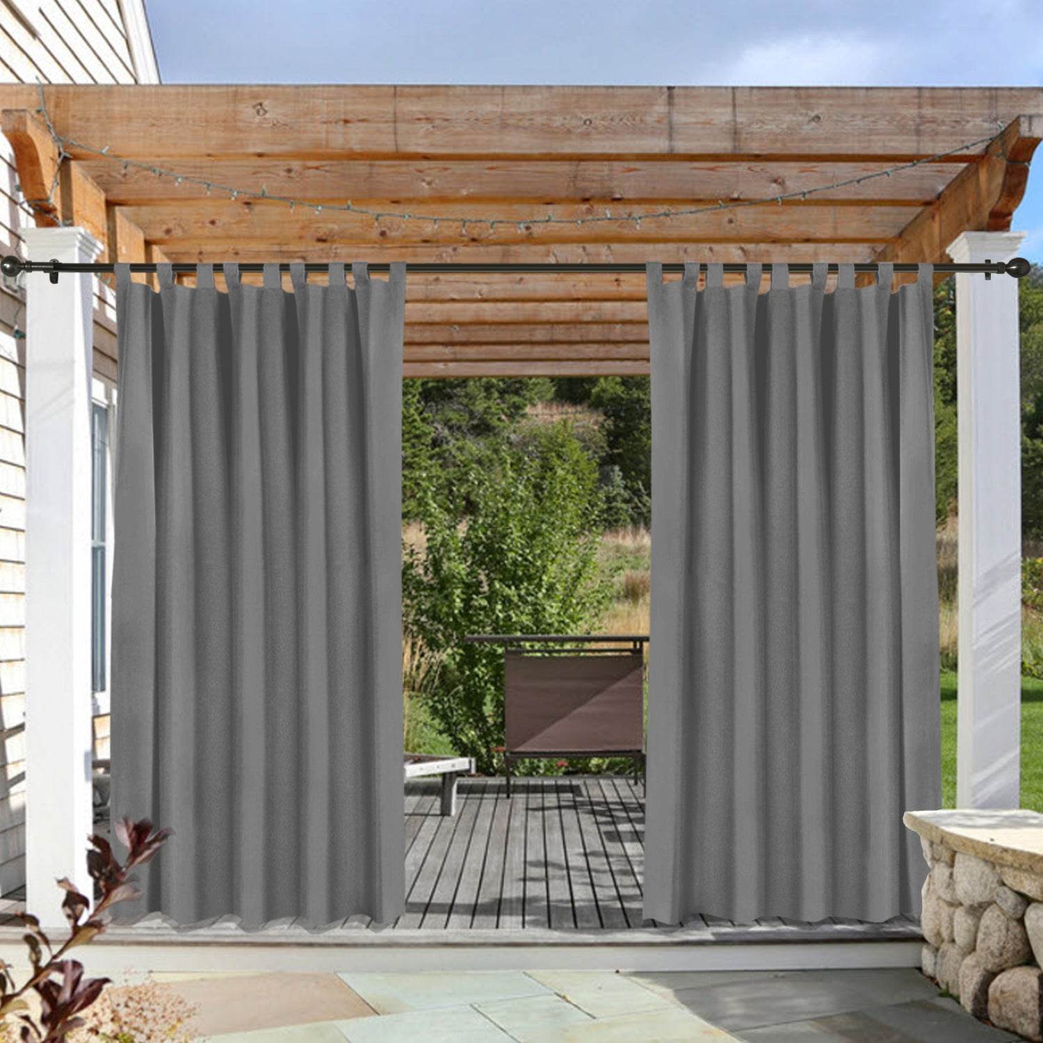 Rose Outdoor Curtains, Waterproof Thermal Insulated Blackout, Tab Top Velcro Detachable - Cololeaf